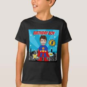 Superhero Comic Book Style Boy Verjaardagsfoto T-shirt