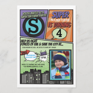 Superhero Comic Boy's Invitation Super Hero Invita