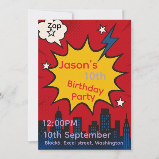 Superhero Comic City Birthday Invitation card (Devant)