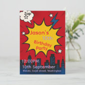 Superhero Comic City Birthday Invitation card (Debout devant)