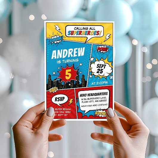 Superhero Comic Invitation d'anniversaire garçon