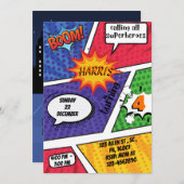 Superhero Comic Invitation d'anniversaire pour gar (Devant / Derrière)