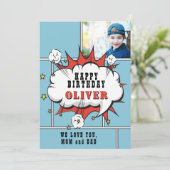 Superhero Comic Speech Bubble Photo Carte Annivers (Debout devant)