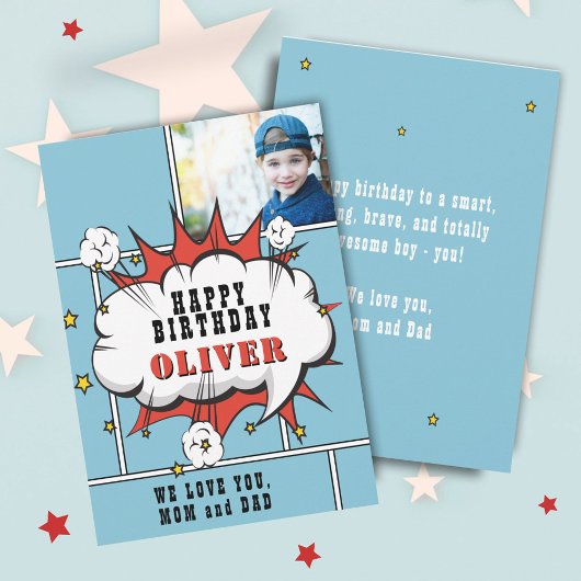 Superhero Comic Speech Bubble Photo Carte Annivers