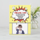 Superhero Comic Speech Cloud Boy Verjaardag Bedankkaart (Staand voorkant)