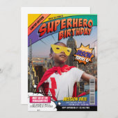 Superhero Comics Magazine Invitation d'anniversair (Devant / Derrière)
