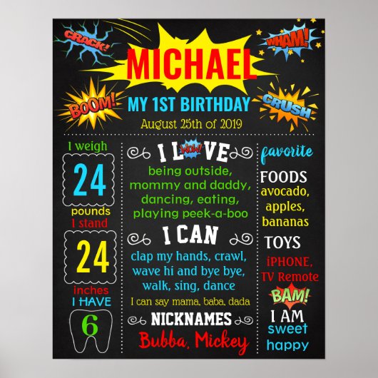 SuperHero Comics Super Hero Birthday board Poster (Voorkant)