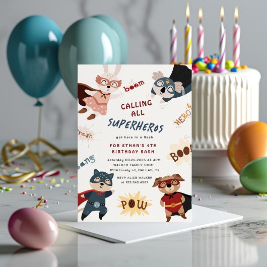 Superhero Dieren Schattige Kinderen Verjaardagsuit Kaart