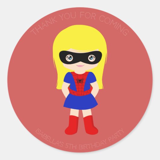 Superhero Enfants Filles Anniversaire Sticker roug (Devant)