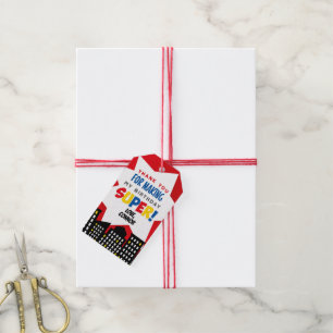 Superhero Favor Tags, rood Cadeaulabel