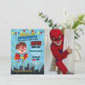 Superhero Invitation Boys Blue Photo Super Party (Debout devant)