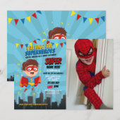 Superhero Invitation Boys Blue Photo Super Party (Devant / Derrière)