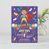 Superhero Invitation Boys Blue Stars Super Party (Debout devant)