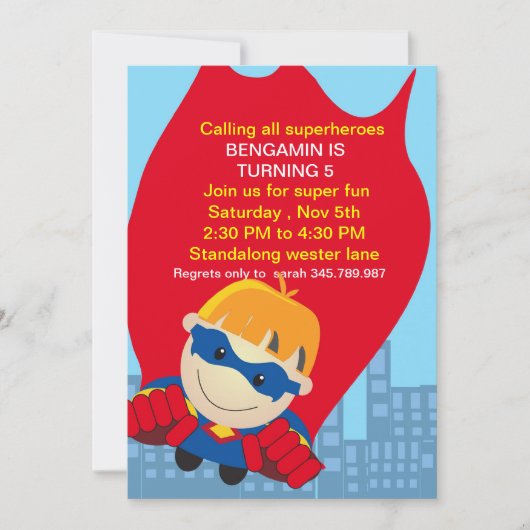 Superhero Invitation d'anniversaire pour le super  (Devant)