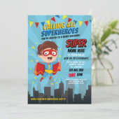Superhero Invitation Garçons Blue Girls Super Part (Debout devant)