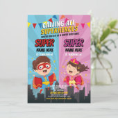 Superhero Invitation Pink Blue Joint Boy Girl (Debout devant)