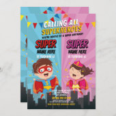 Superhero Invitation Pink Blue Joint Boy Girl (Devant / Derrière)