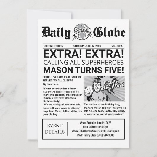 Superhero Journal Invitation d'anniversaire (Devant)