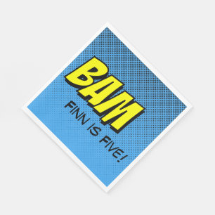 Superhero Napkins – Geel "Bam" Blauw Terug Servetten
