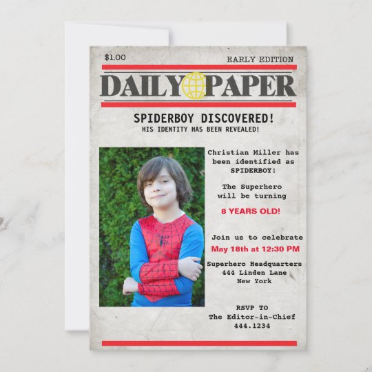 Superhero Newspaper Invitation D Anniversaire Zazzle Be