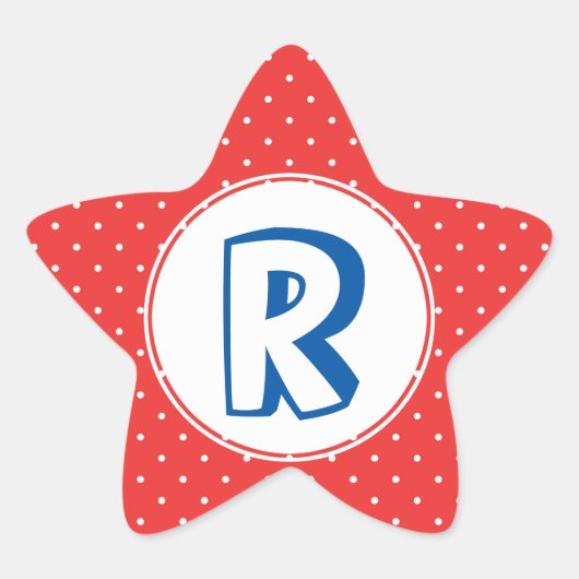 Superhero rood blauw polka dot kind monogram ster sticker (Voorkant)