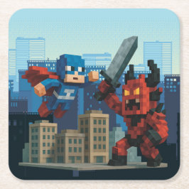 Superhero Skyblade Showdown Canvas tas Vierkante Kartonnen Onderzetter