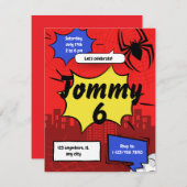 Superhero Spider Birthday Invitation Kids Party  (Devant / Derrière)
