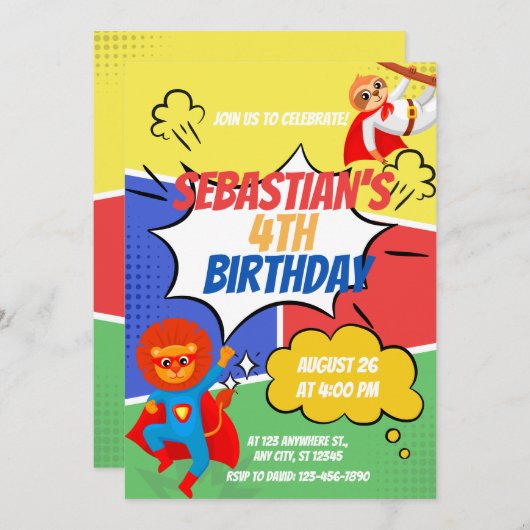 Superhero Thema Kinderen Verjaardagsfeest Kaart (Voorkant / Achterkant)