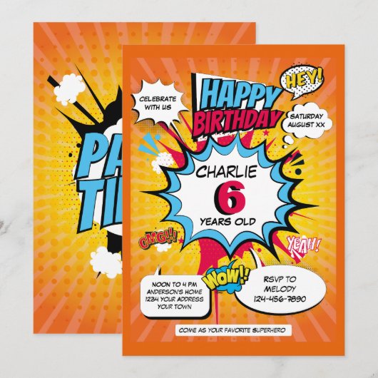 Superhero Thème Anniversaire Invitation (Devant / Derrière)