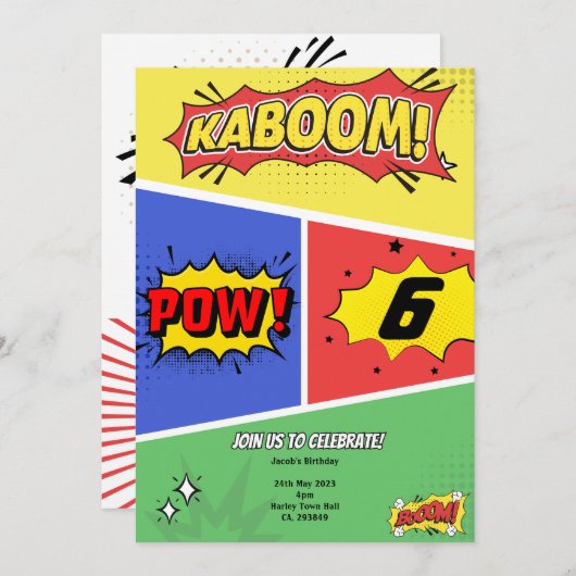 Superhero Theme Anniversaire Invitations (Devant / Derrière)