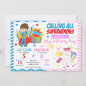 Superhero & Unicorn Joint Birthday Invitation (Devant)