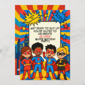 Superheroes Birthday Invitation – Custom 5x7 Card (Devant / Derrière)