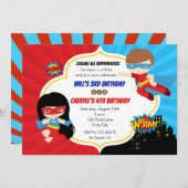 Superhéros Invitations d'anniversaire (Twins Boy G (Devant / Derrière)