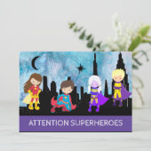 *~* SUPERHEROS Kids Birthday Party Kaart (Staand voorkant)