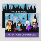 *~* SUPERHEROS Kids Birthday Party Kaart (Voorkant / Achterkant)