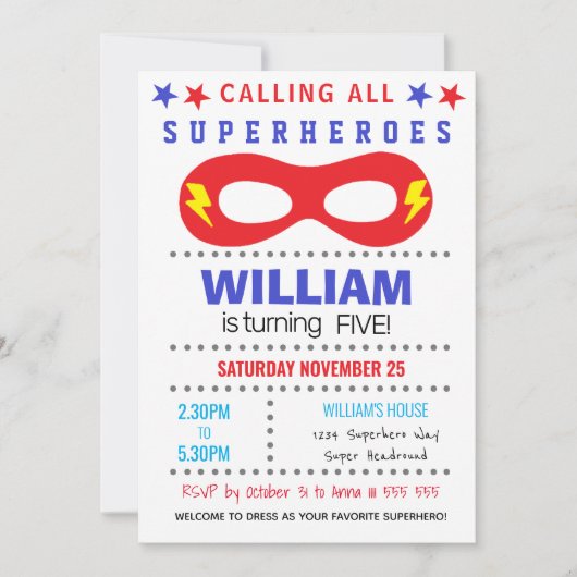 Superheros Party Happy Birthday-uitnodiging Kaart (Voorkant)