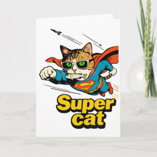 Superkat Vliegt met Vis Feestdagen Kaart