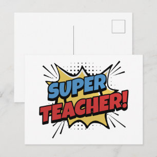 Superleraar in stripstijl briefkaart