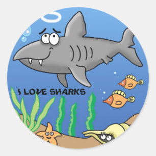 Superleuke surfer cartoon shark sticker