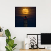 Supermaan boven Washington Monument Poster (Thuiskantoor)