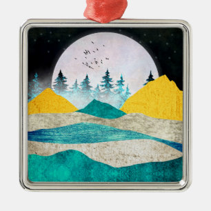 Supermaan Landschap Opkomend Metalen Ornament