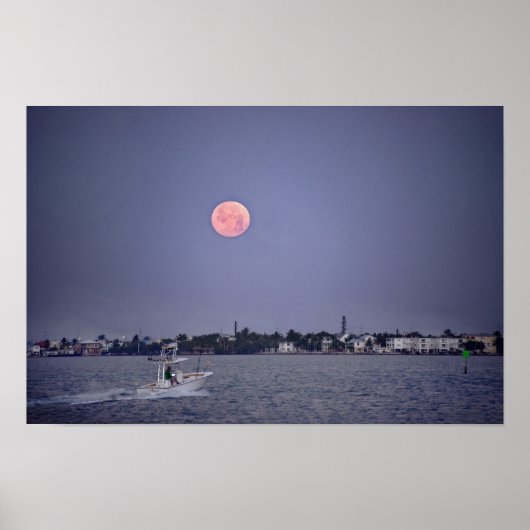 Supermaan ondergaand boven Marathon, Florida Poster (Voorkant)