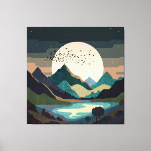 Supermaan op het meer canvas afdruk