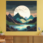 Supermaan op het meer canvas afdruk (Insitu (Woonkamer))