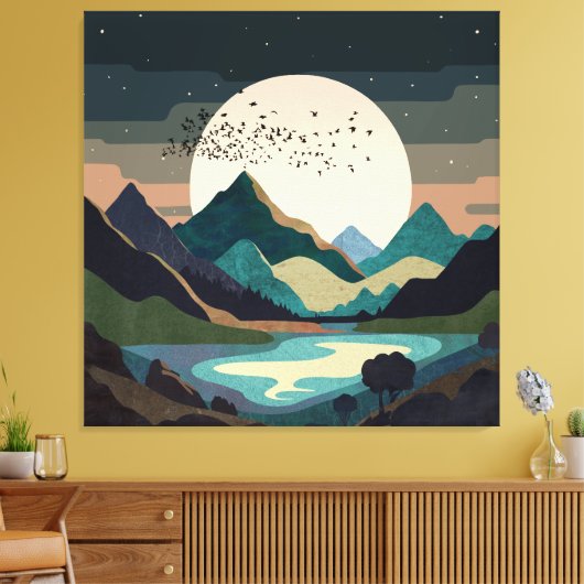 Supermaan op het meer canvas afdruk (Insitu (Woonkamer))