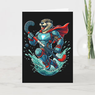 Supermachtige Otter Krijger Met Hockeystick Kaart