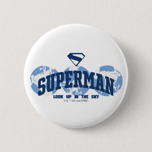 Superman aan de overkant van het Wereldbol Ronde Button 5,7 Cm (Voorkant)