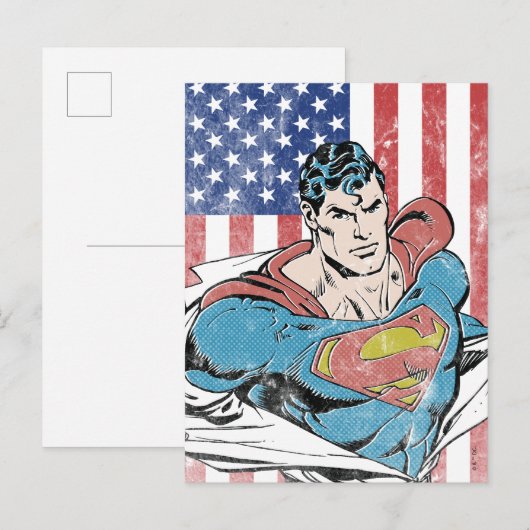 Superman & Amerikaanse vlag Briefkaart (Voorkant / Achterkant)