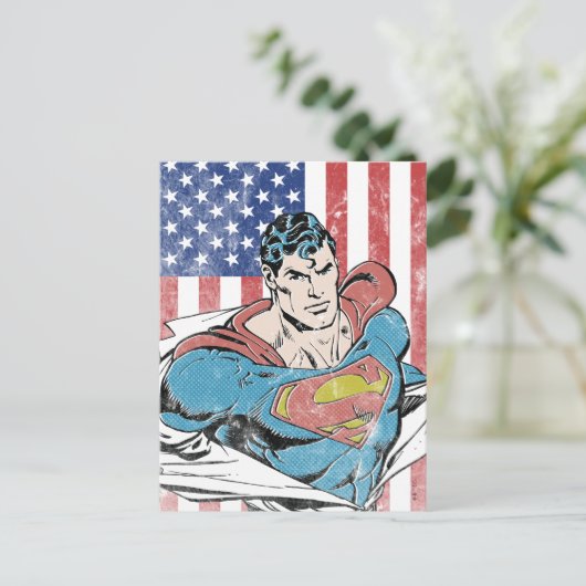 Superman & Amerikaanse vlag Briefkaart (Staand voorkant)
