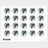 Superman breekt naar boven ronde sticker (Vel)